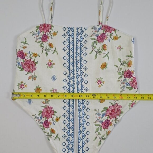 NWT Rachel Zoe Women White Linen Blend Crop Cami Top Knot Embroidery Print Sz S - Picture 11 of 12